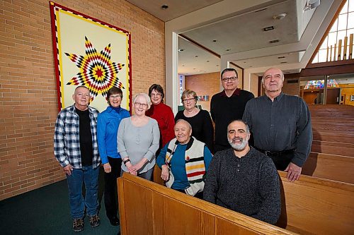 MIKE DEAL / WINNIPEG FREE PRESS
Rev. Loraine MacKenzie Shepherd (second from left) of Westworth United Church and members of her organizing committee which organizes interfaith dialogue with Indigenous, Buddhist, Muslim and Jewish communities at the Westworth United Church Friday morning.
(from left) Allan McKay, Loraine MacKenzie Shepherd, Marion McKay, Ruth Ashrafi, Ruth Wiwchar, Theodore Fontaine, Adrian Jacobs, Kliel Rose, and Stanley McKay.
190222 - Friday, February 22, 2019.