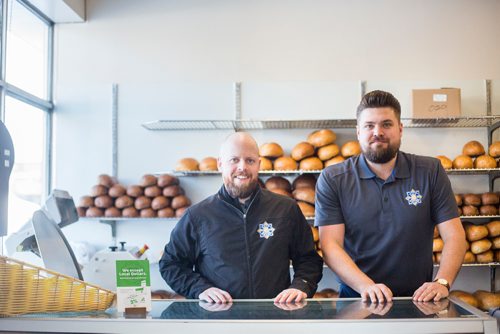 MIKAELA MACKENZIE / WINNIPEG FREE PRESS
City Bread sales managers Kyle Watson (left) and Derek Kostynuik pose for a portrait at City Bread in Winnipeg on Friday, Feb. 22, 2019.
Winnipeg Free Press 2019.