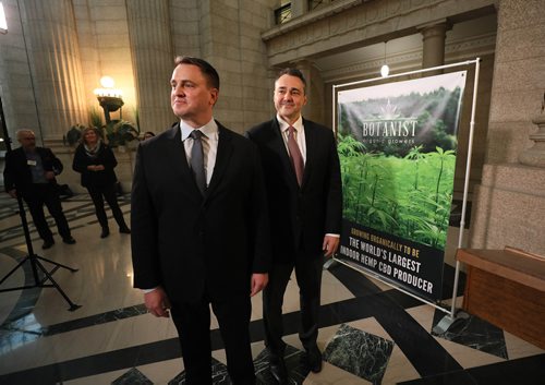 RUTH BONNEVILLE / WINNIPEG FREE PRESS

LOCAL - Pineland pot

Duncan Gordon (left) Chair and co-gounder of Botanist and Jeremy Towning, the CEO and co-founder talk to the media at news conference about how their company has purchased  PINELAND POT Nursery and is converting it to become the largest indoor organic hemp cannabidiol (CBD) producer in the world, at the Legislative Building on Friday. 


See Solomon Israel, Cannabis reporter, The Leaf News/Winnipeg Free Press

Feb 22, 2019