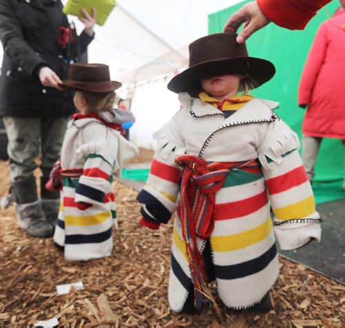 TREVOR HAGAN/ WINNIPEG PRESS
Brothers, Zacharie and Ezechiel Janichon, 2, getting all dressed up for the last day of Festival du Voyageur, Sunday, February 24, 2019.