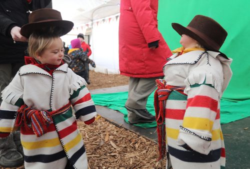 TREVOR HAGAN/ WINNIPEG PRESS
Brothers, Zacharie and Ezechiel Janichon, 2, getting all dressed up for the last day of Festival du Voyageur, Sunday, February 24, 2019.