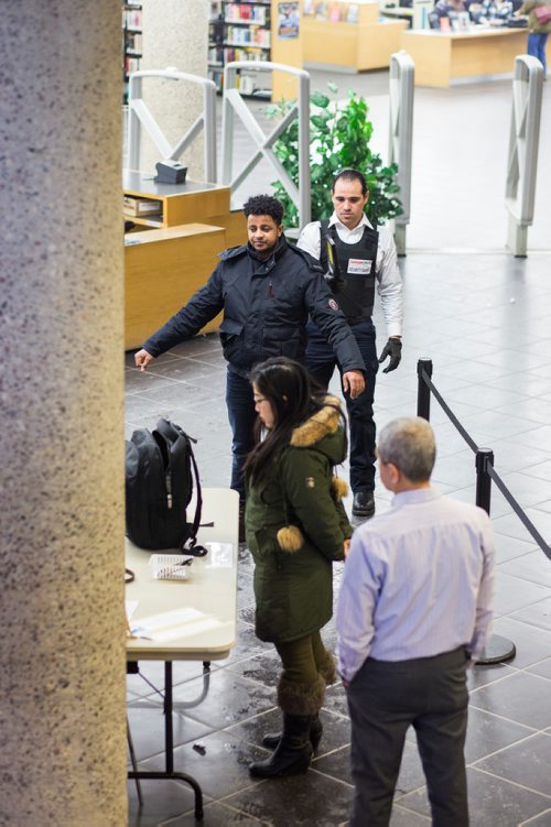 MIKAELA MACKENZIE / WINNIPEG FREE PRESS
New security measures come into effect at Millennium Library in Winnipeg on Monday, Feb. 25, 2019.
Winnipeg Free Press 2019.