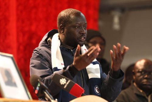 RUTH BONNEVILLE / WINNIPEG FREE PRESS

Aye Madut, cousin to Machuar Madut who was fatally shot by Winnipeg police over the weekend, talks to the media at press conference held by concerned members of Winnipegs South Sudanese community on Monday.  

See story by Ryan Thorpe.  

Feb 25, 2019
