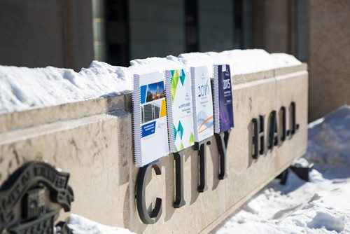 MIKAELA MACKENZIE / WINNIPEG FREE PRESS
The four previous budgets at City Hall in Winnipeg on Monday, Feb. 25, 2019. The City of Winnipeg is committed to developing a four-year budget beginning with 2020 and having it in place by the end of this year.
Winnipeg Free Press 2019.