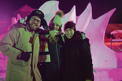 Canstar Community News Feb. 17, 2019 - Attendees Jon Wilson (lef), Rebecca Henderson, and Marianne Champagne take in Sunday night at Festival du Voyageur. (DANIELLE DA SILVA/SOUWESTER/CANSTAR)