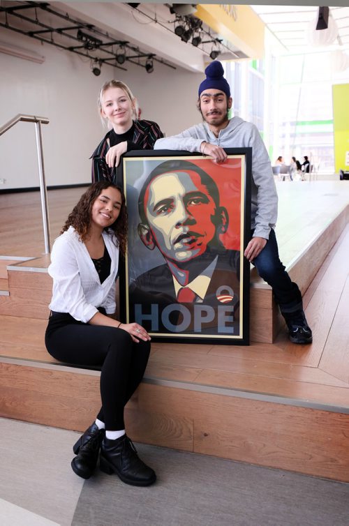 RUTH BONNEVILLE / WINNIPEG FREE PRESS

LOCAL - students/Obama

Maples Met School, (in Maples Collegiate) 

WHERE Maples Met School, (in Maples Collegiate) 

Maples Met School students: Alexis Bez (pony rail, gr. 11), Karina Lawe (curls, gr. 11) and Armaandeep Dhanoa (gr. 9), are all smiles as they hold a poster of President Barack Obama at their school recently.  

See story about three students and principal Ben Carr from Maples Met School meeting with President Barack Obama at the Winnipeg Chamber of Commerce VIP meet-and-greet reception on March 4, 2019. 

This meeting will take place prior to Obama's appearance at the Bell MTS Place in the A Conversation with President Barack Obama event. 

Story will be about the connection between Obama and the Met School philosophy and what the students think and feel about meeting Obama.


Ashley Prest Story.


Feb 25, 2019
