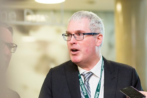 MIKAELA MACKENZIE / WINNIPEG FREE PRESS
Ronan Segrave, Interim Chief Operating Officer of HSC Winnipeg, speaks to the media at the new HSC Winnipeg Womens Hospital in Winnipeg on Tuesday, Feb. 26, 2019. 
Winnipeg Free Press 2019.