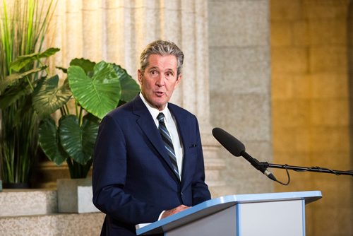 MIKAELA MACKENZIE / WINNIPEG FREE PRESS
Premier Brian Pallister talks about eliminating interprovincial trade barriers at the Manitoba Legislative Building in Winnipeg on Tuesday, Feb. 26, 2019. 
Winnipeg Free Press 2019.