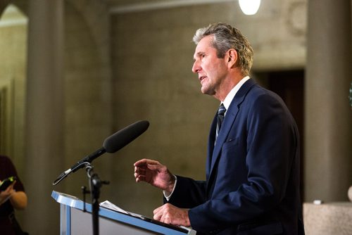 MIKAELA MACKENZIE / WINNIPEG FREE PRESS
Premier Brian Pallister talks about eliminating interprovincial trade barriers at the Manitoba Legislative Building in Winnipeg on Tuesday, Feb. 26, 2019. 
Winnipeg Free Press 2019.