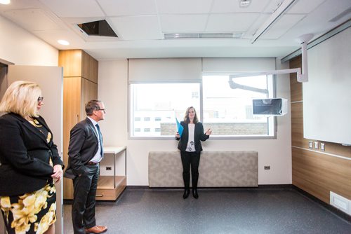 MIKAELA MACKENZIE / WINNIPEG FREE PRESS
Lynda Tjaden, Director of Patient Services in womens health, talks about the delivery room while leading a tour of the new HSC Winnipeg Womens Hospital in Winnipeg on Tuesday, Feb. 26, 2019. 
Winnipeg Free Press 2019.