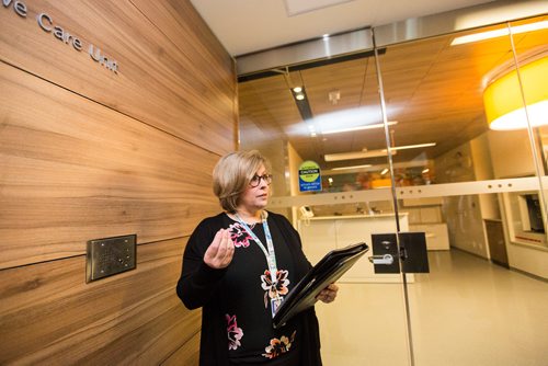 MIKAELA MACKENZIE / WINNIPEG FREE PRESS
Monika Warren, Director of Patient Services at child health talks about the NICU while leading a tour of the new HSC Winnipeg Womens Hospital in Winnipeg on Tuesday, Feb. 26, 2019. 
Winnipeg Free Press 2019.