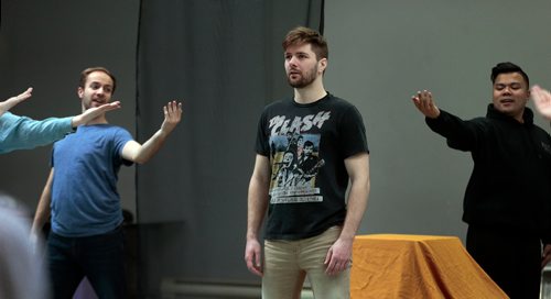 PHIL HOSSACK / WINNIPEG FREE PRESS - Lead Actor Wes Rambo plays "Pippin" in the Winnipeg Studio Theatre production, opening March 7, he's in rehearsal here Tuesday. - February 26, 2019.