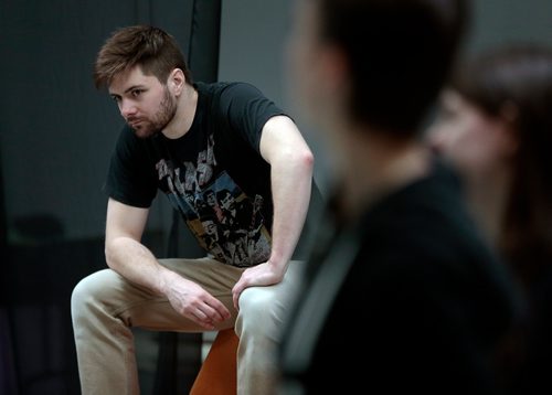 PHIL HOSSACK / WINNIPEG FREE PRESS - Lead Actor Wes Rambo plays "Pippin" in the Winnipeg Studio Theatre production, opening March 7, he's in rehearsal here Tuesday. Randall King Review. - February 26, 2019.