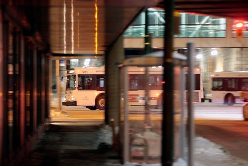 PHIL HOSSACK / WINNIPEG FREE PRESS -Night time bus scenes in downtown Winnipeg, re: Story on danger of driving transit buses at night.  - February 26, 2019.