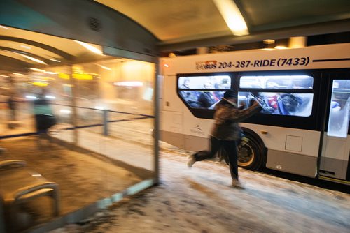 PHIL HOSSACK / WINNIPEG FREE PRESS -Night time bus scenes in downtown Winnipeg, re: Story on danger of driving transit buses at night.  - February 26, 2019.