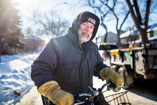 MIKAELA MACKENZIE / WINNIPEG FREE PRESS
Cyclist Tim Brandt poses for a portrait in Corydon in Winnipeg on Wednesday, Feb. 27, 2019.  Brandt has not driven in 18 years, and is one of a growing segment of Winnipeggers who have made the choice to go car-free.
Winnipeg Free Press 2019.