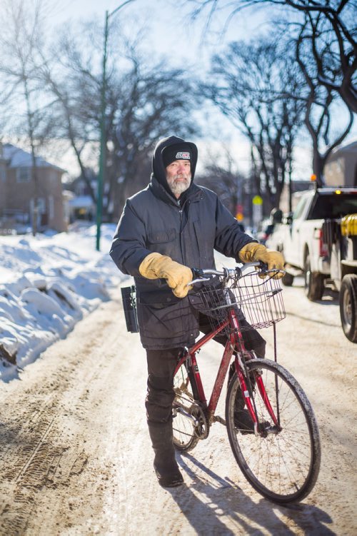 MIKAELA MACKENZIE / WINNIPEG FREE PRESS
Cyclist Tim Brandt poses for a portrait in Corydon in Winnipeg on Wednesday, Feb. 27, 2019.  Brandt has not driven in 18 years, and is one of a growing segment of Winnipeggers who have made the choice to go car-free.
Winnipeg Free Press 2019.