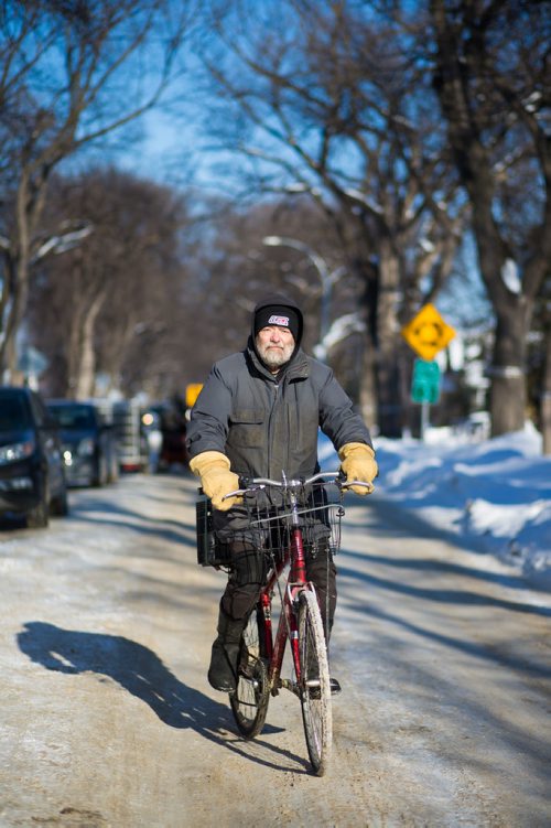 MIKAELA MACKENZIE / WINNIPEG FREE PRESS
Cyclist Tim Brandt poses for a portrait in Corydon in Winnipeg on Wednesday, Feb. 27, 2019.  Brandt has not driven in 18 years, and is one of a growing segment of Winnipeggers who have made the choice to go car-free.
Winnipeg Free Press 2019.