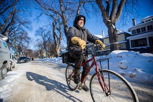 MIKAELA MACKENZIE / WINNIPEG FREE PRESS
Cyclist Tim Brandt poses for a portrait in Corydon in Winnipeg on Wednesday, Feb. 27, 2019.  Brandt has not driven in 18 years, and is one of a growing segment of Winnipeggers who have made the choice to go car-free.
Winnipeg Free Press 2019.