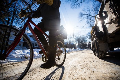 MIKAELA MACKENZIE / WINNIPEG FREE PRESS
Cyclist Tim Brandt poses for a portrait in Corydon in Winnipeg on Wednesday, Feb. 27, 2019.  Brandt has not driven in 18 years, and is one of a growing segment of Winnipeggers who have made the choice to go car-free.
Winnipeg Free Press 2019.