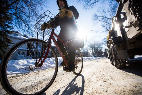 MIKAELA MACKENZIE / WINNIPEG FREE PRESS
Cyclist Tim Brandt poses for a portrait in Corydon in Winnipeg on Wednesday, Feb. 27, 2019.  Brandt has not driven in 18 years, and is one of a growing segment of Winnipeggers who have made the choice to go car-free.
Winnipeg Free Press 2019.