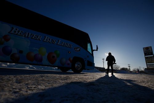 JOHN WOODS / WINNIPEG FREE PRESS
As players eat a pre-game meal Roger Hamelin, a bus driver with Beaver Bus Lines, heads to buy a sub sandwich which he will eat on his bus and continue driving to Waywayseecappo and back Sunday, February 24, 2019. Hamelin drove from Winnipeg to Steinbach to pick up the Steinbach Pistons and then onto Waywayseecappo where they played the Waywayseecappo Wolverines and then back to Winnipeg in what turned out to be an eighteen hour day.