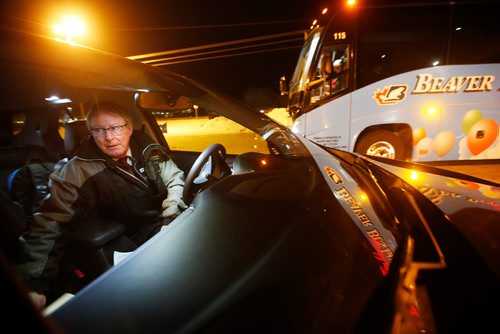 JOHN WOODS / WINNIPEG FREE PRESS
About to meet his daily driving limit Roger Hamelin, a bus driver with Beaver Bus Lines, sits in "relief vehicle" in a Portage La Prairie shopping mall after his relief driver Gary took over the drive to the depot Sunday, February 24, 2019. Hamelin drove from Winnipeg to Steinbach to pick up the Steinbach Pistons and then onto Waywayseecappo where they played the Waywayseecappo Wolverines and then back to Winnipeg in what turned out to be an eighteen hour day.