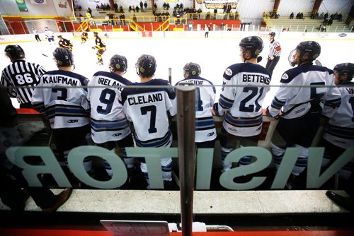 JOHN WOODS / WINNIPEG FREE PRESS
The Steinbach Pistons bench watch their game against the Waywayseecappo Wolverines Sunday, February 24, 2019. Steinbach Pistons hit the road on a bus to Waywayseecappo where they played the Waywayseecappo Wolverines and then returned to Steinbach for a 17.5 hour day.