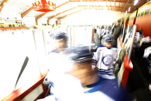 JOHN WOODS / WINNIPEG FREE PRESS
Steinbach Pistons exit the ice after the first period in Waywayseecappo Sunday, February 24, 2019. Steinbach Pistons hit the road on a bus to Waywayseecappo where they played the Waywayseecappo Wolverines and then returned to Steinbach for a 17.5 hour day.