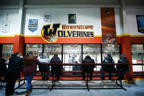 JOHN WOODS / WINNIPEG FREE PRESS
Spectators watch as the Steinbach Pistons and Waywayseecappo Wolverines hit the ice for second period action in Waywayseecappo arena Sunday, February 24, 2019. Steinbach Pistons hit the road on a bus to Waywayseecappo where they played the Waywayseecappo Wolverines and then returned to Steinbach for a 17.5 hour day.