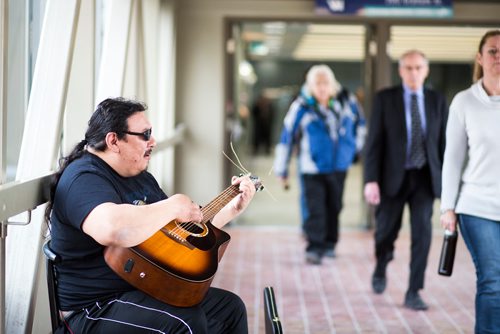 MIKAELA MACKENZIE / WINNIPEG FREE PRESS
Lucien Spence practices in the skywalks downtown in Winnipeg on Wednesday, Feb. 27, 2019. He believes that it is his duty to share his musical talent, and also finds the exposure to be a perk of busking.
Winnipeg Free Press 2019.