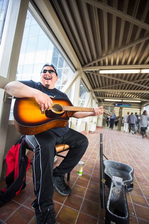 MIKAELA MACKENZIE / WINNIPEG FREE PRESS
Lucien Spence practices in the skywalks downtown in Winnipeg on Wednesday, Feb. 27, 2019. He believes that it is his duty to share his musical talent, and also finds the exposure to be a perk of busking.
Winnipeg Free Press 2019.