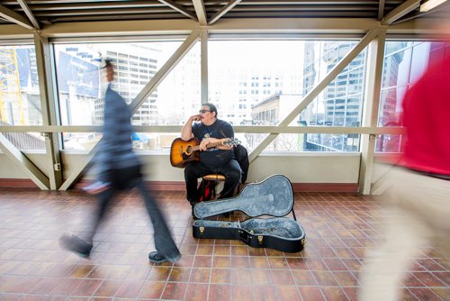 MIKAELA MACKENZIE / WINNIPEG FREE PRESS
Lucien Spence practices in the skywalks downtown in Winnipeg on Wednesday, Feb. 27, 2019. He believes that it is his duty to share his musical talent, and also finds the exposure to be a perk of busking.
Winnipeg Free Press 2019.