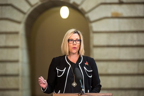 MIKAELA MACKENZIE / WINNIPEG FREE PRESS
Sustainable Development Minister Rochelle Squires makes an announcement about forestry at the Manitoba Legislative Building in Winnipeg on Thursday, Feb. 28, 2019. 
Winnipeg Free Press 2019.