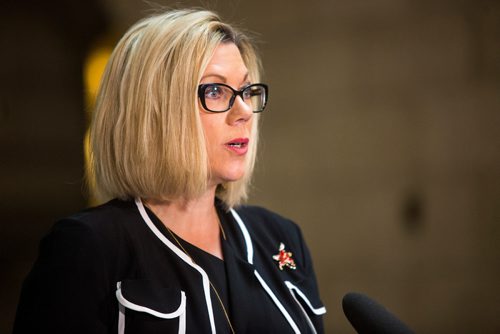 MIKAELA MACKENZIE / WINNIPEG FREE PRESS
Sustainable Development Minister Rochelle Squires makes an announcement about forestry at the Manitoba Legislative Building in Winnipeg on Thursday, Feb. 28, 2019. 
Winnipeg Free Press 2019.