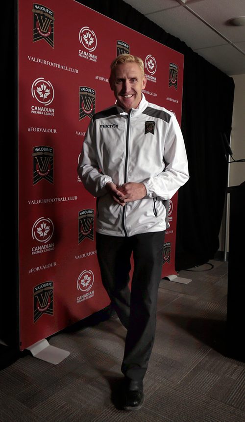 PHIL HOSSACK / WINNIPEG FREE PRESS - Valour FC head coach Rob Gale at a press conference announcing the signing of mid-fielder Ali Musse. Taylor Allen story.  - February 28, 201 9.