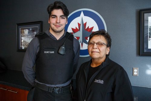 MIKE DEAL / WINNIPEG FREE PRESS
Tyler Robinson (left) and Rachel Esquash (right) work for True North Sports and Entertainment a company whose  commitment to the indigenous community has changed over the years.
190228 - Thursday, February 28, 2019.