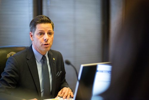 MIKAELA MACKENZIE / WINNIPEG FREE PRESS
Mayor Brian Bowman speaks before EPC tables the 2019 budget at City Hall in Winnipeg on Friday, March 1, 2019. 
Winnipeg Free Press 2019.