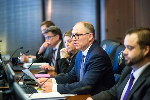 MIKAELA MACKENZIE / WINNIPEG FREE PRESS
Finance chair Scott Gillingham tables the 2019 budget at an EPC meeting at City Hall in Winnipeg on Friday, March 1, 2019. 
Winnipeg Free Press 2019.