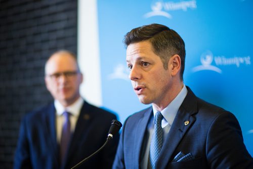 MIKAELA MACKENZIE / WINNIPEG FREE PRESS
Mayor Brian Bowman speaks to the media about the newly released 2019 budget at City Hall in Winnipeg on Friday, March 1, 2019. 
Winnipeg Free Press 2019.