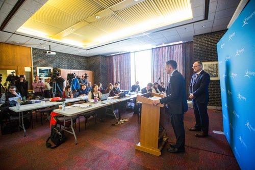 MIKAELA MACKENZIE / WINNIPEG FREE PRESS
Mayor Brian Bowman speaks to the media about the newly released 2019 budget at City Hall in Winnipeg on Friday, March 1, 2019. 
Winnipeg Free Press 2019.