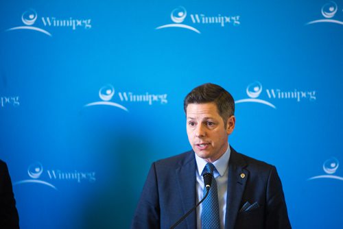 MIKAELA MACKENZIE / WINNIPEG FREE PRESS
Mayor Brian Bowman speaks to the media about the newly released 2019 budget at City Hall in Winnipeg on Friday, March 1, 2019. 
Winnipeg Free Press 2019.