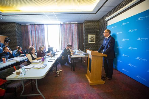 MIKAELA MACKENZIE / WINNIPEG FREE PRESS
Finance chair Scott Gillingham speaks to the media about the newly released 2019 budget at City Hall in Winnipeg on Friday, March 1, 2019. 
Winnipeg Free Press 2019.