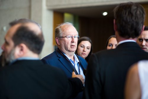 MIKAELA MACKENZIE / WINNIPEG FREE PRESS
Chris Lorenc, president of the Manitoba Heavy Construction Association, reacts to the 2019 budget at City Hall in Winnipeg on Friday, March 1, 2019. 
Winnipeg Free Press 2019.