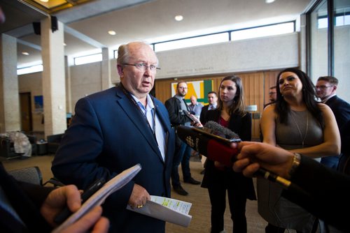 MIKAELA MACKENZIE / WINNIPEG FREE PRESS
Chris Lorenc, president of the Manitoba Heavy Construction Association, reacts to the 2019 budget at City Hall in Winnipeg on Friday, March 1, 2019. 
Winnipeg Free Press 2019.