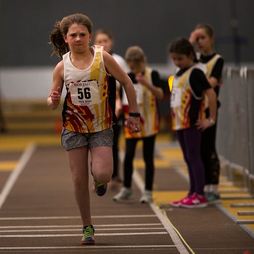 PHIL HOSSACK / WINNIPEG FREE PRESS -Grit....Sofia Oullette brings it all to the table as she wrms up with her Excel Athletika under 12yrs team from Regina at the Boeing Indoor Classic Track and Field Meet.  - March 1, 2019. (1 OF 2 Pictures)
