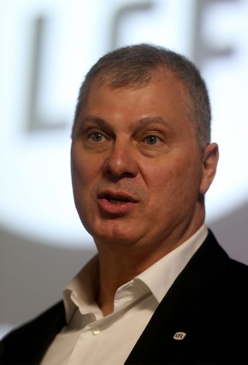 CFL Commissioner Randy Ambrosie speaks to Blue Bombers fans during an event at Investors Group Field on Friday, March 1 2019. Shannon VanRaes / Winnipeg Free Press