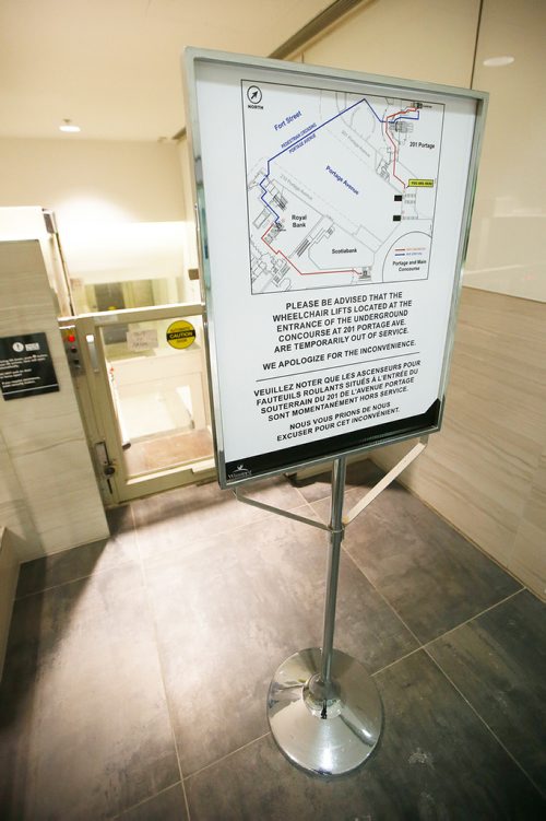 JOHN WOODS / WINNIPEG FREE PRESS
Wheelchair access elevator at 201 Portage in Winnipeg is inaccessible Sunday, March 3, 2019.