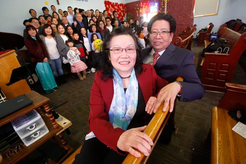 JOHN WOODS / WINNIPEG FREE PRESS
Pastor Hoa Chau and wife Lan Chau are photographed with their Vietnamese Mennonite Church parishioners Sunday, March 3, 2019. The Chaus were among the first privately sponsored "Boat People" refugees who arrived through an agreement between the Mennonite Central Committee and the federal government in 1979.