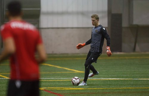 MIKE DEAL / WINNIPEG FREE PRESS
FC Valour goaltender Mathias Janssens during practice at the Subway South Soccer Complex Tuesday morning.
190305 - Tuesday, March 05, 2019.